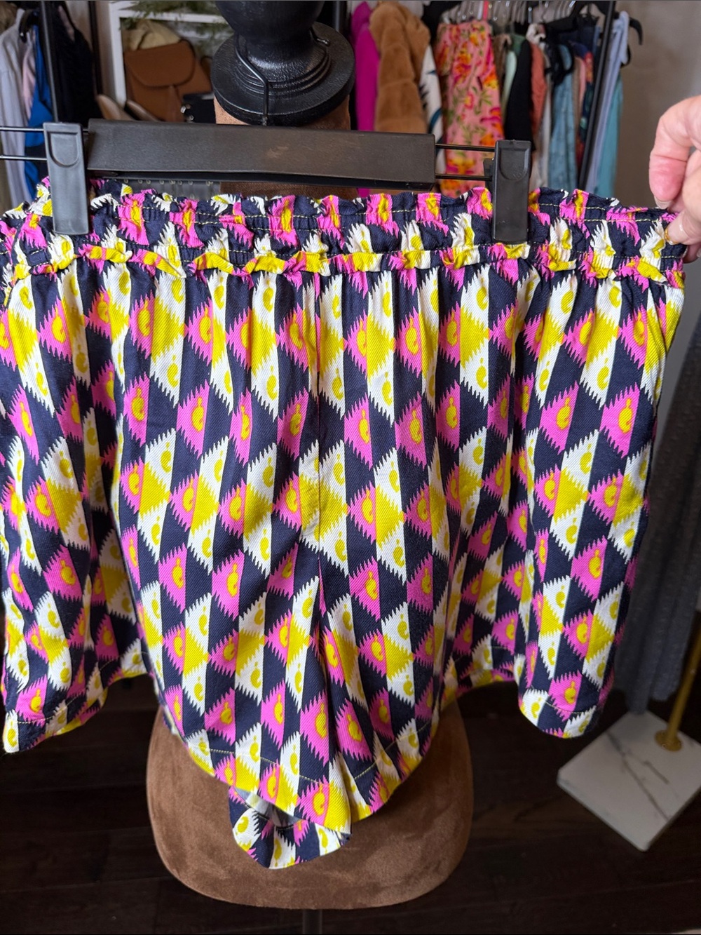 Anthropologie Black, Pink & Yellow Geometric High-Waist Shorts